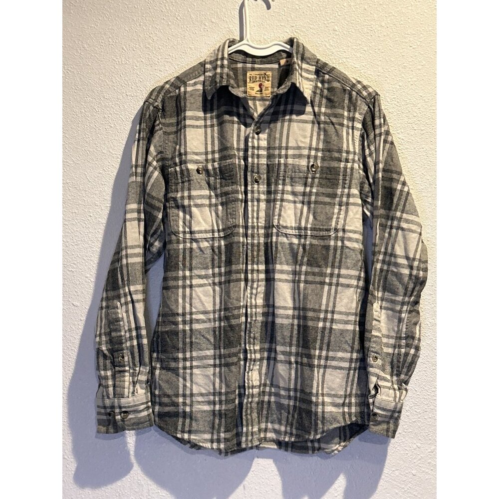 RED HEAD BRAND (SMALL) Gray Plaid Flannel Button Up Long Sleeve Shirt